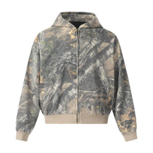 Camouflage Wood Printed Hooded Jacket
